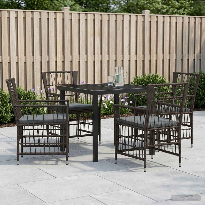 Udendørs spise sæt 5 stk. Sort polyrattan