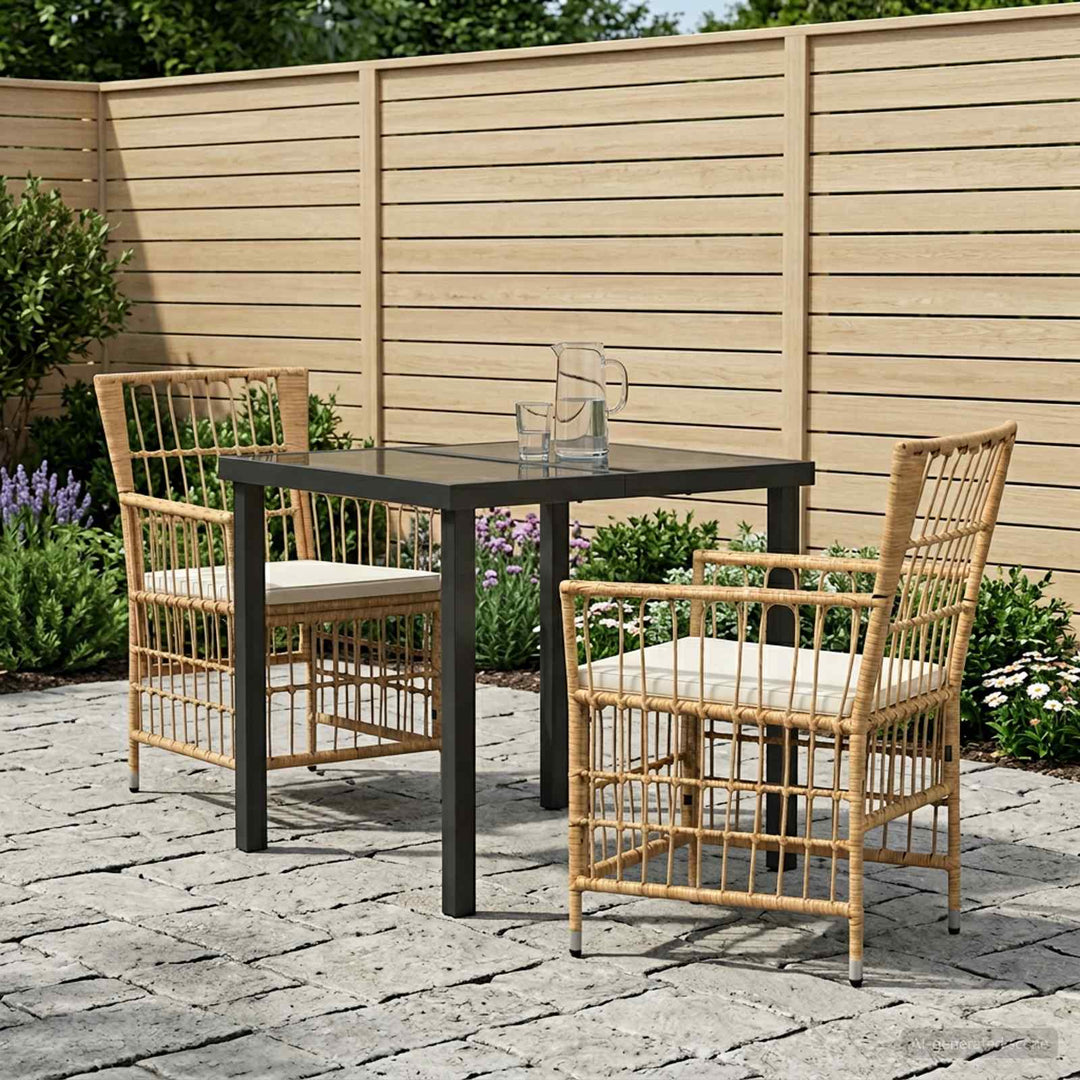 Udendørs spise sæt 3 stk. Naturfarvet polyrattan