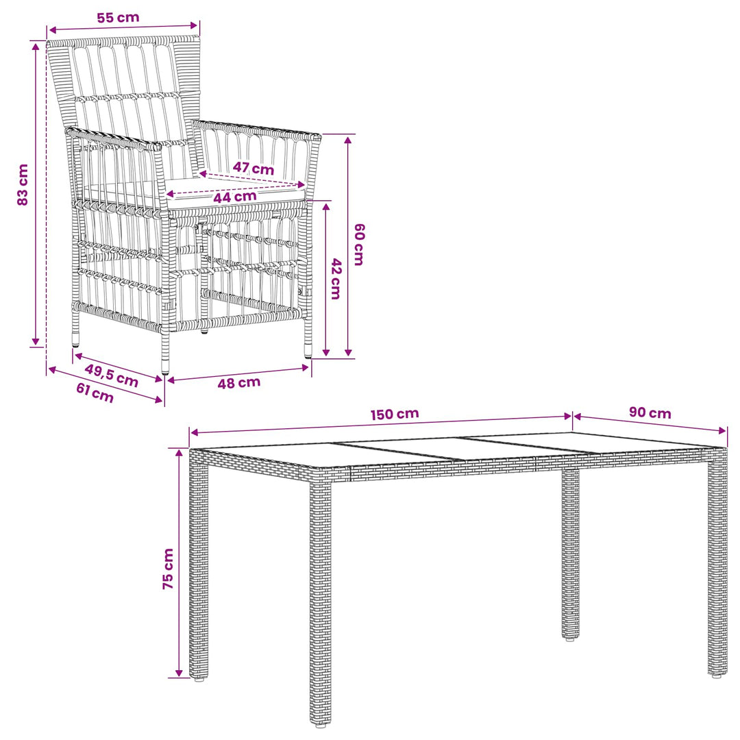 Udendørs spise sæt 5 stk. Sort polyrattan