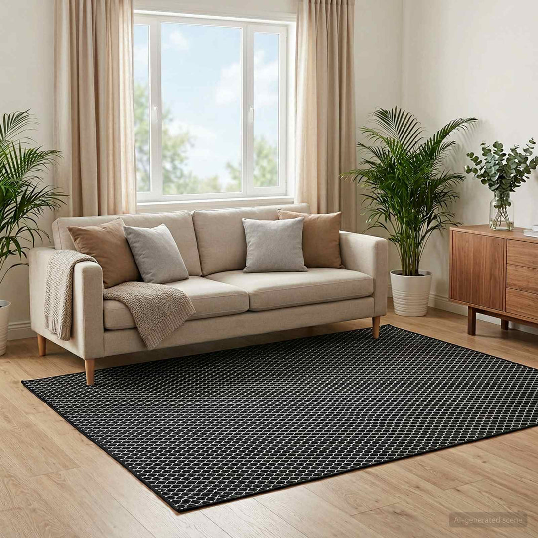 Tæppe ORIZ Sort netmønster 240 x 340 cm 100% polyester