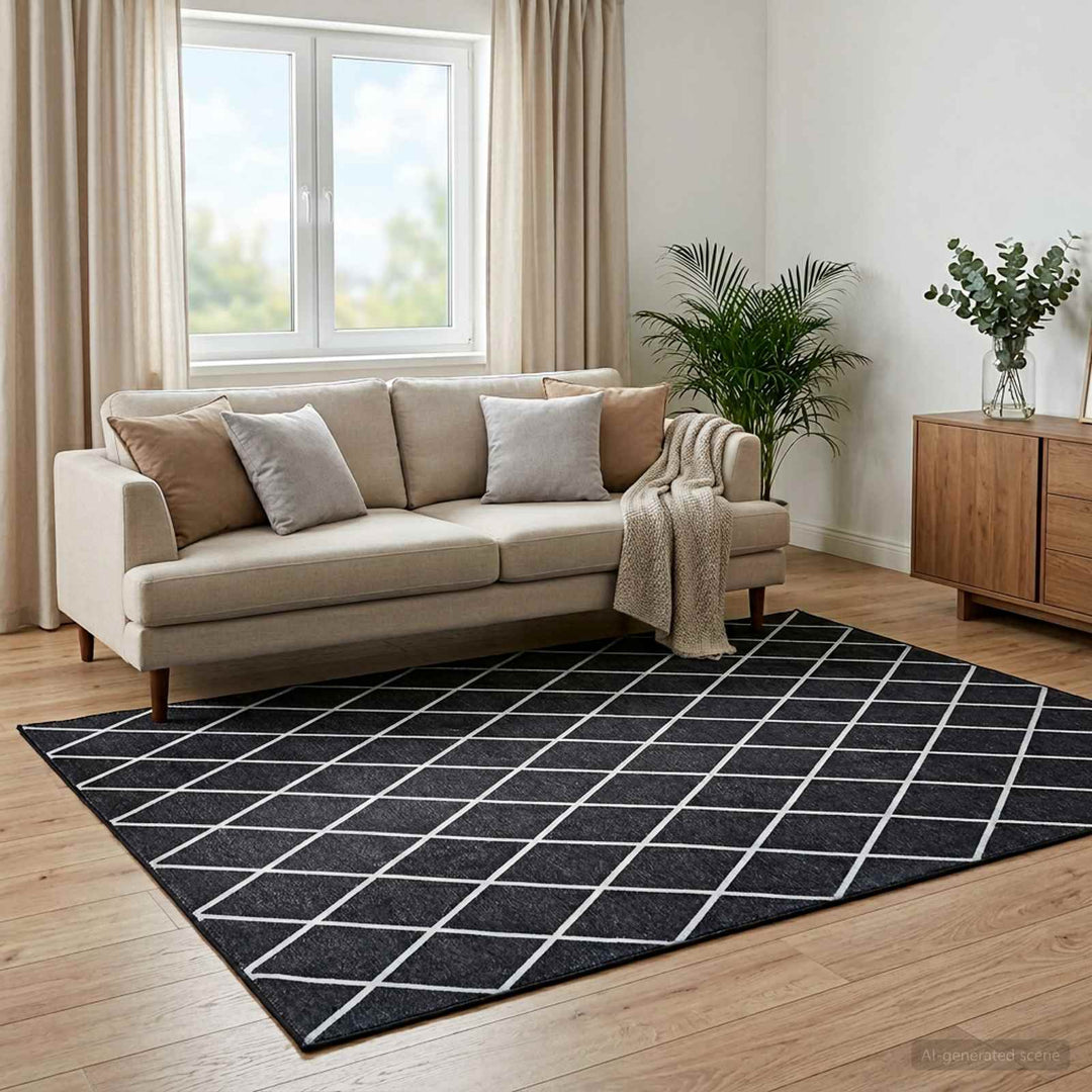 Tæppe ORIZ Sort diamantmønster 200 x 280 cm 100% polyester