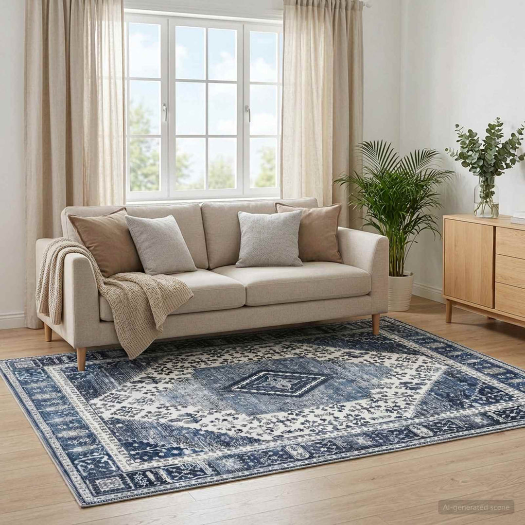 Tæppe ORIZ Mørk blå 80 x 150 cm 100% polyester