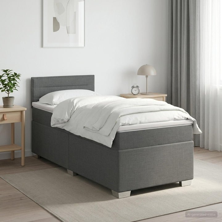 Boxmadras med topmadras Mørkegrå 90 x 200 cm Stof