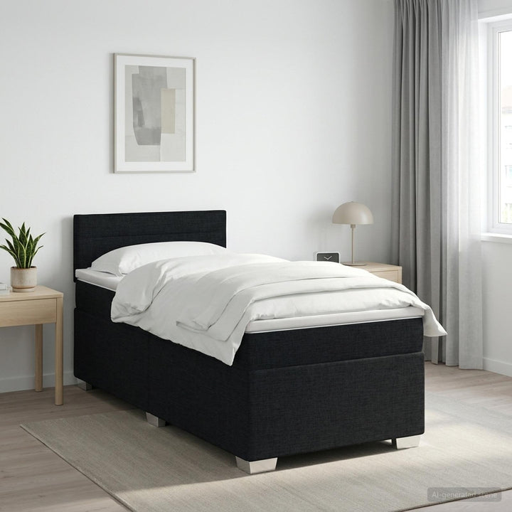 Boxmadras med topmadras med hovedgærde Sort 100 x 200 cm Stof