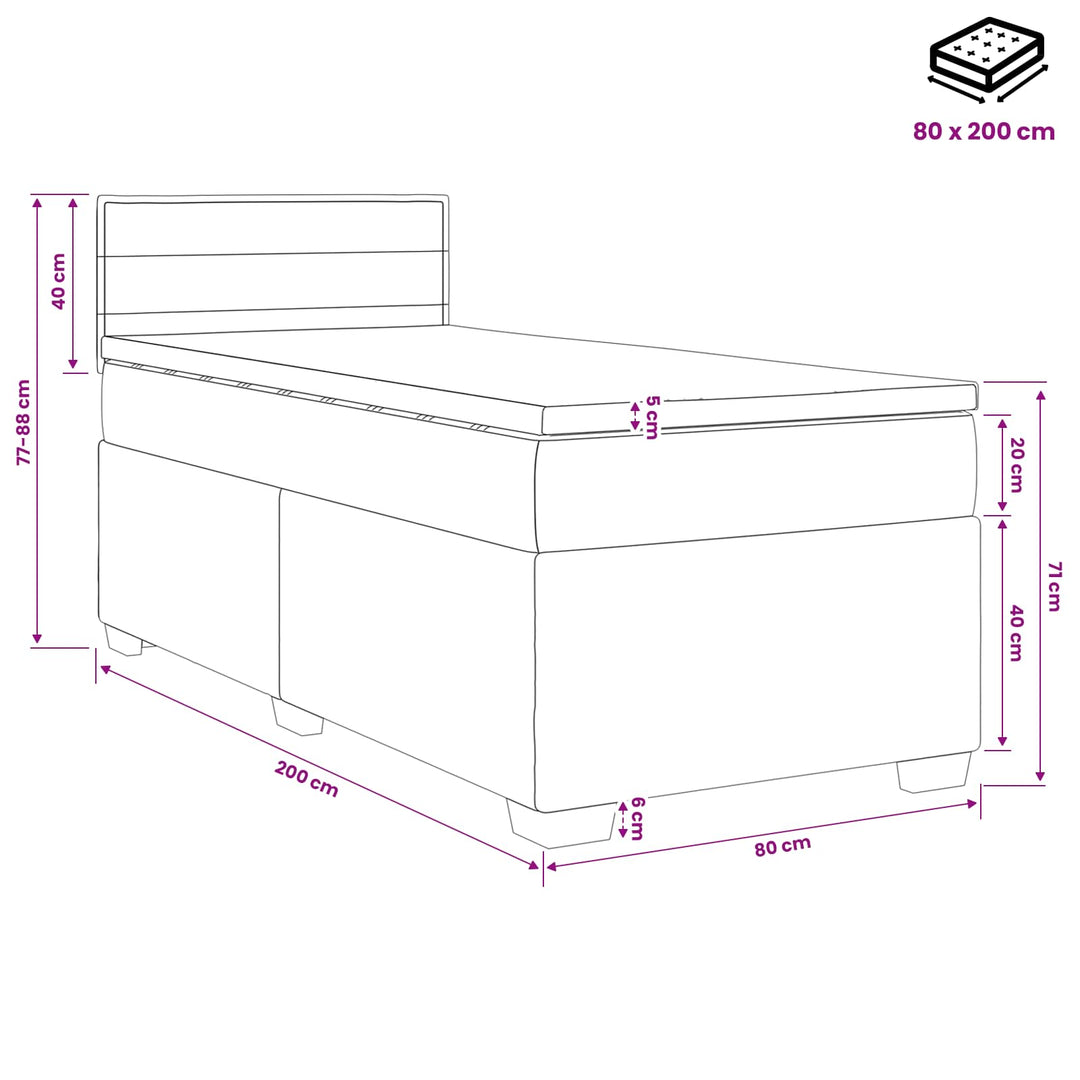 Boxmadras med topmadras Mørk Brun 80 x 200 cm Stof