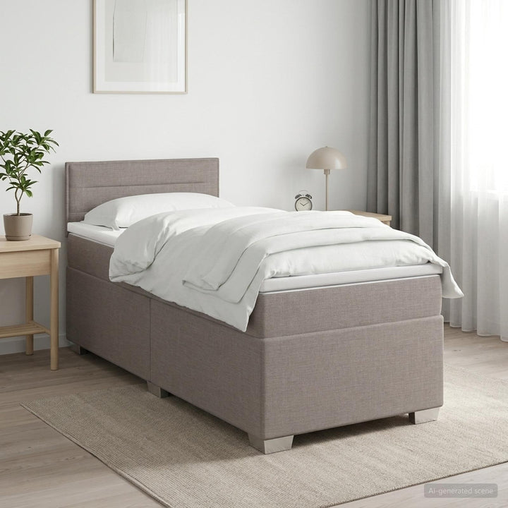 Boxmadras med topmadras med hovedgærde Gråbrun 80 x 200 cm Stof