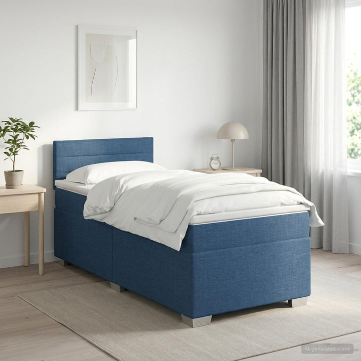 Boxmadras med topmadras med hovedgærde Blå 100 x 200 cm Stof