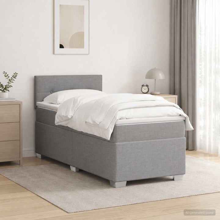 Boxmadras med topmadras med hovedgærde Lysegrå 90 x 190cm Stof