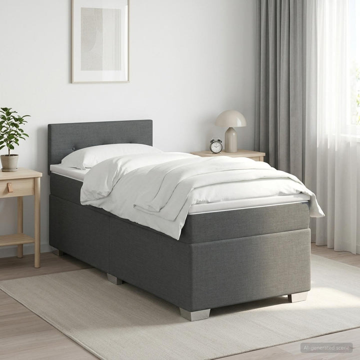 Boxmadras med topmadras med hovedgærde Mørkegrå 90 x 190cm Stof