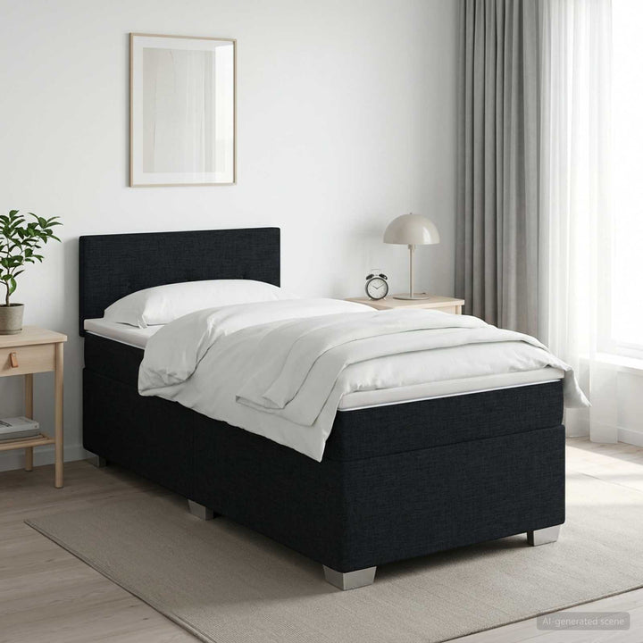 Boxmadras med topmadras med hovedgærde Sort 90 x 190 cm Stof