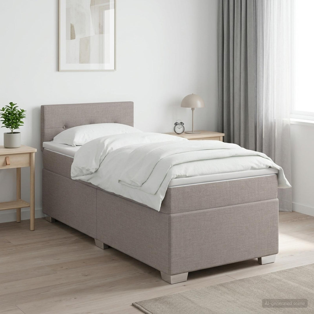 Boxmadras med topmadras med hovedgærde Gråbrun 90 x 200 cm Stof