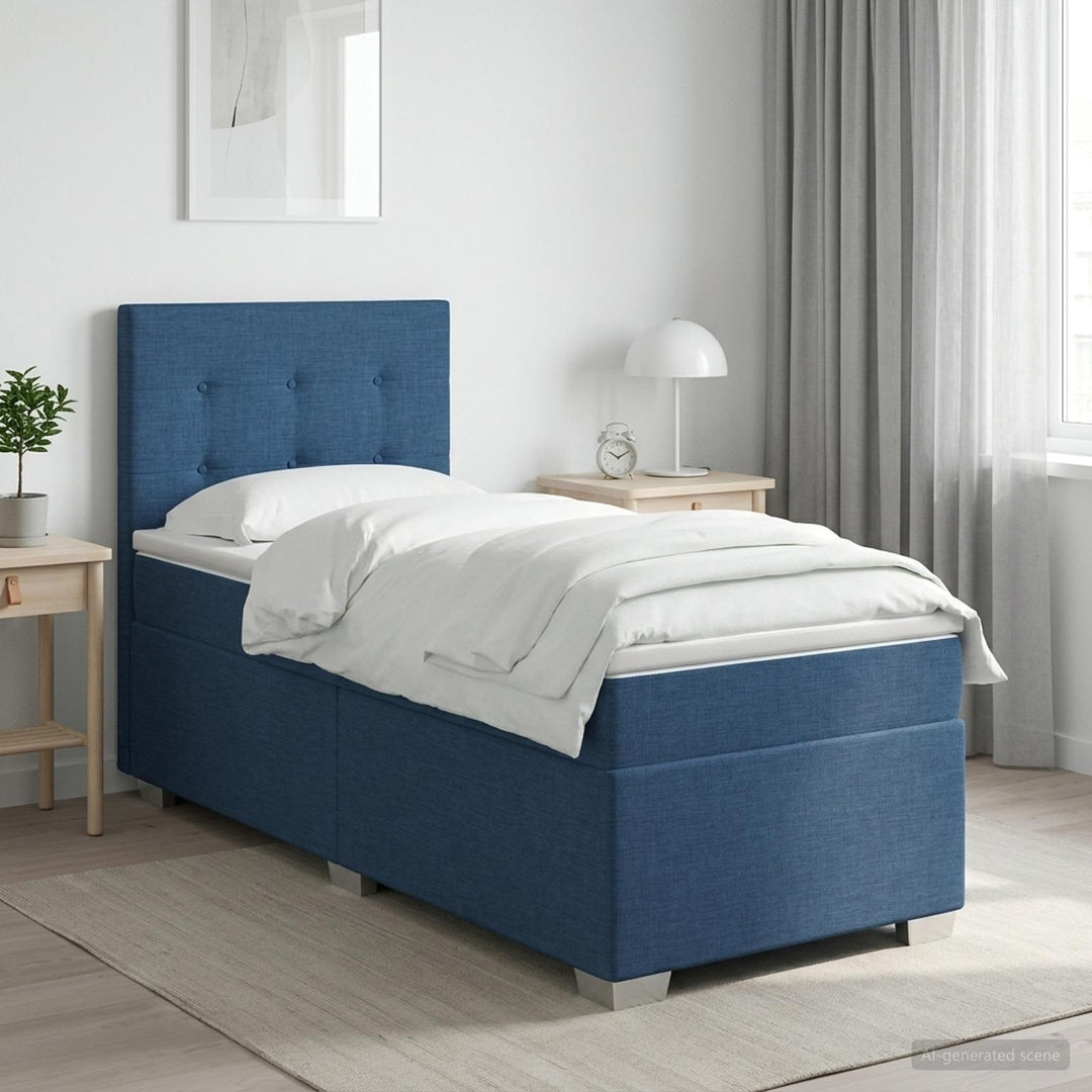 Boxmadras med topmadras med hovedgærde Blå 100 x 200 cm Stof