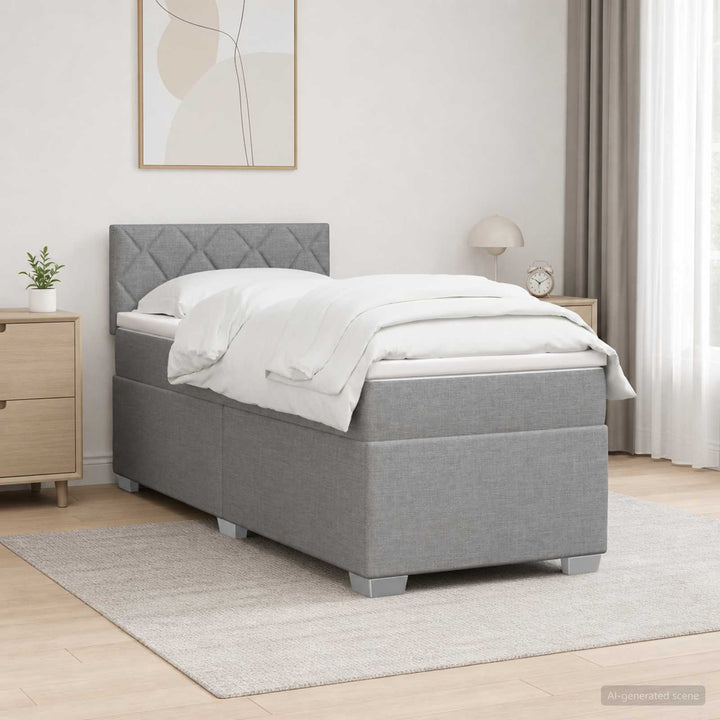 Boxmadras med topmadras med hovedgærde Lysegrå 90 x 190 cm Stof