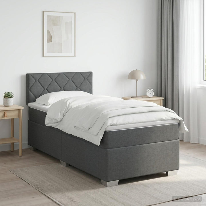 Boxmadras med topmadras Mørkegrå 90 x 200 cm Stof