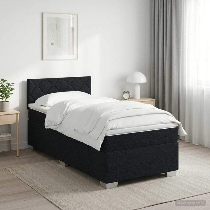 Boxmadras med topmadras med hovedgærde Sort 100 x 200 cm Stof