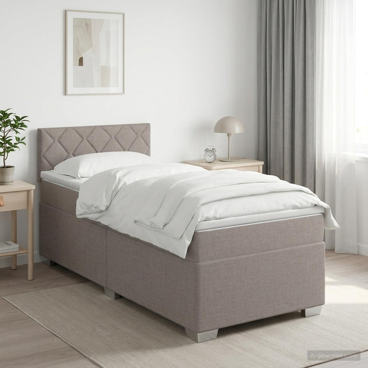 Boxmadras med topmadras med hovedgærde Gråbrun 90 x 200 cm Stof