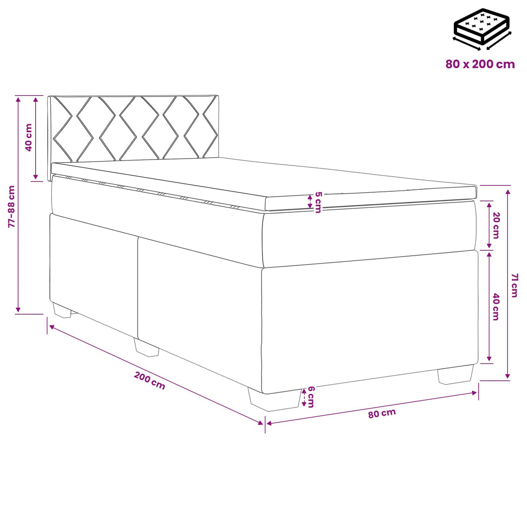 Boxmadras med topmadras med hovedgærde Blå 80 x 200 cm Stof