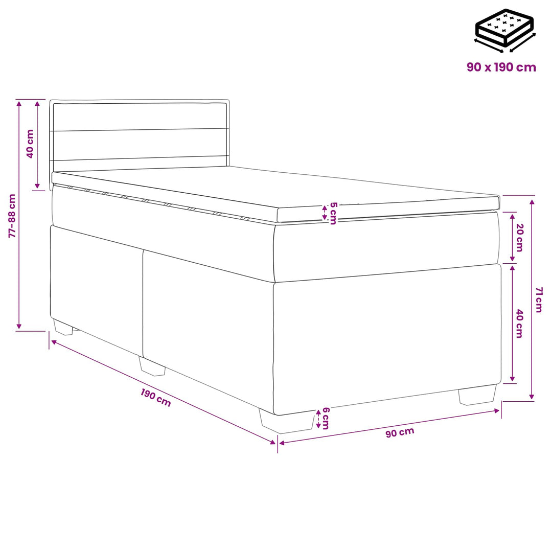 Boxmadras med topmadras med hovedgærde Sort 90 x 190 cm Stof