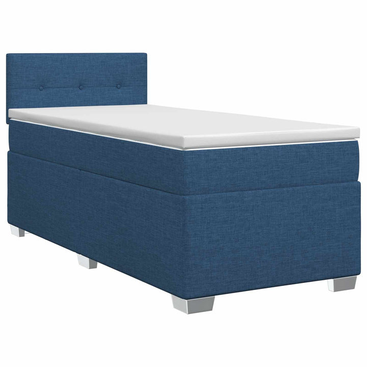 Boxmadras med topmadras med hovedgærde Blå 90 x 190 cm Stof