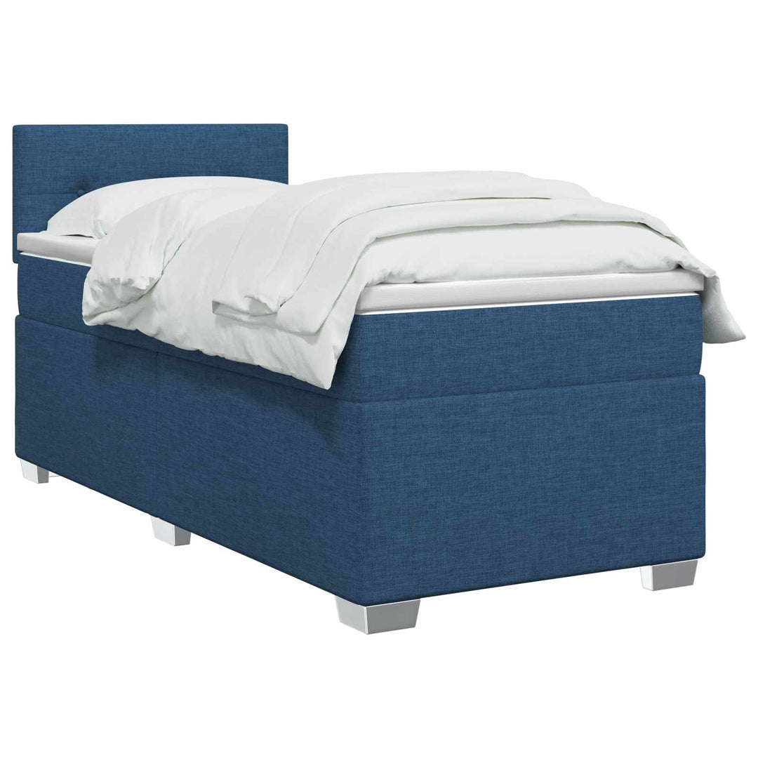 Boxmadras med topmadras med hovedgærde Blå 90 x 190 cm Stof