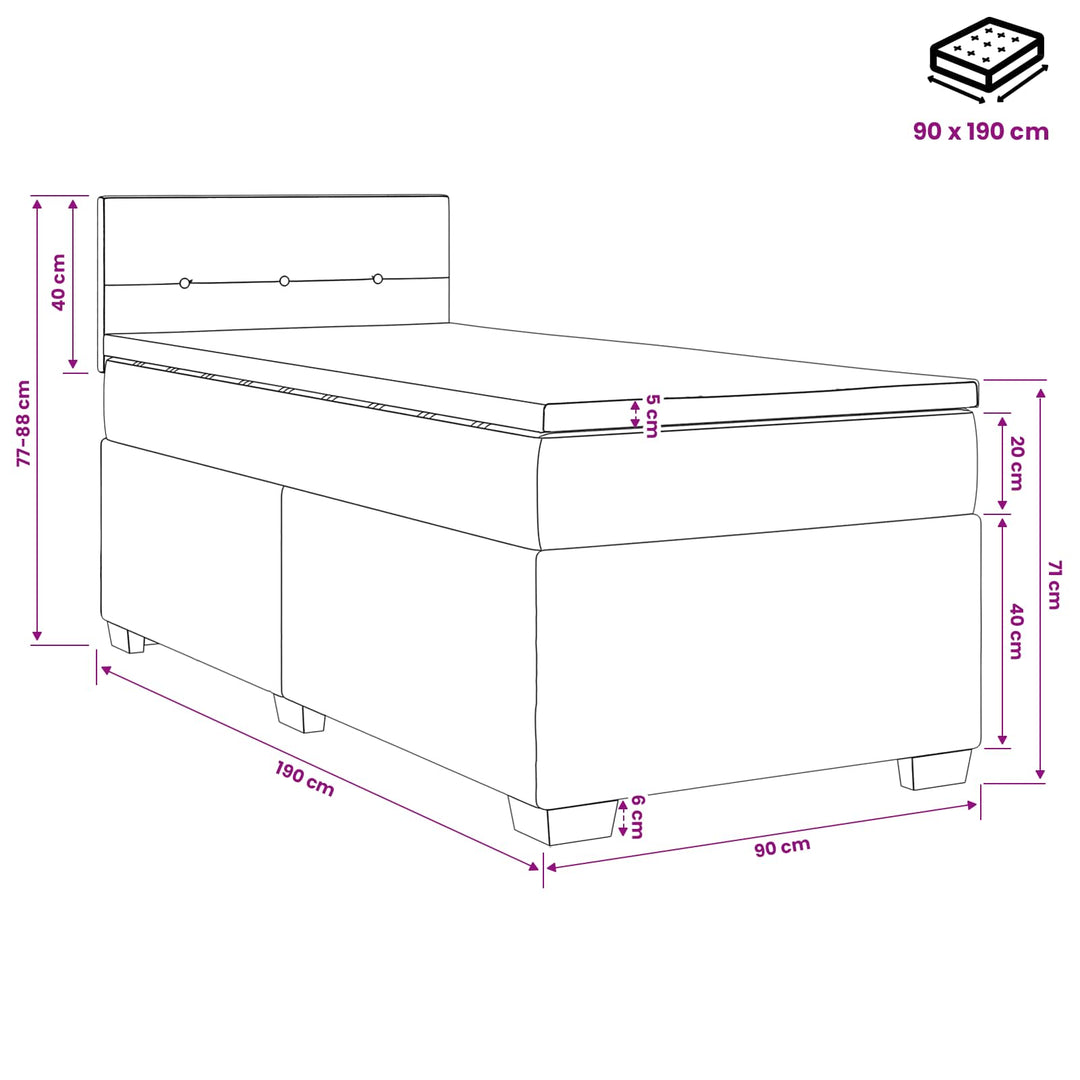 Boxmadras med topmadras med hovedgærde Blå 90 x 190 cm Stof