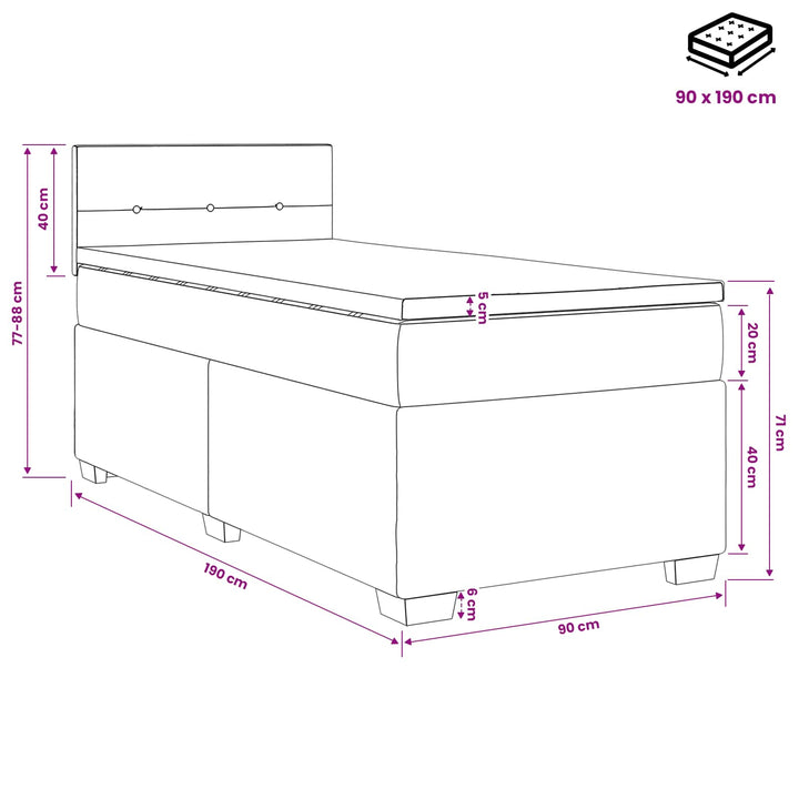 Boxmadras med topmadras med hovedgærde Blå 90 x 190 cm Stof