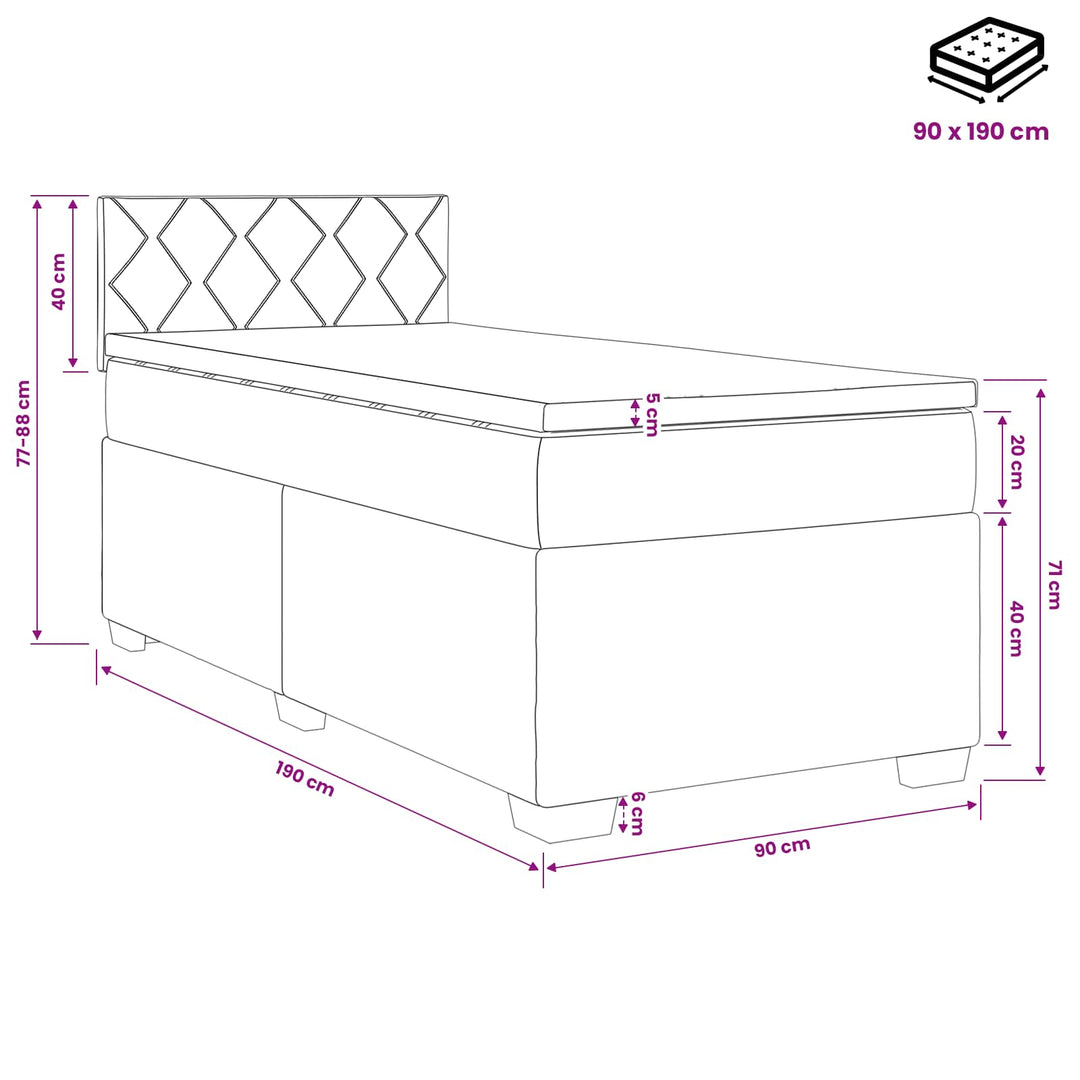 Boxmadras med topmadras med hovedgærde Gråbrun 90 x 190 cm Stof