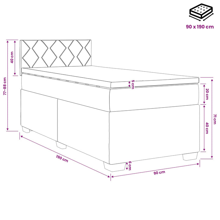 Boxmadras med topmadras med hovedgærde Gråbrun 90 x 190 cm Stof