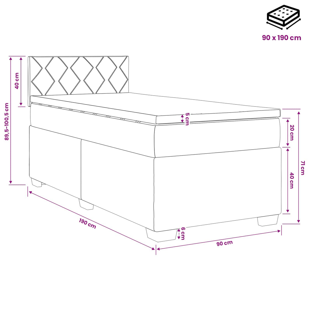 Boxmadras med topmadras Cremefarvet 90 x 190 cm Stof