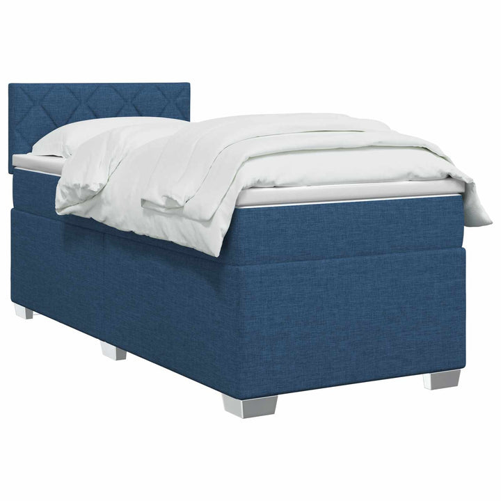 Boxmadras med topmadras med hovedgærde Blå 90 x 190 cm Stof