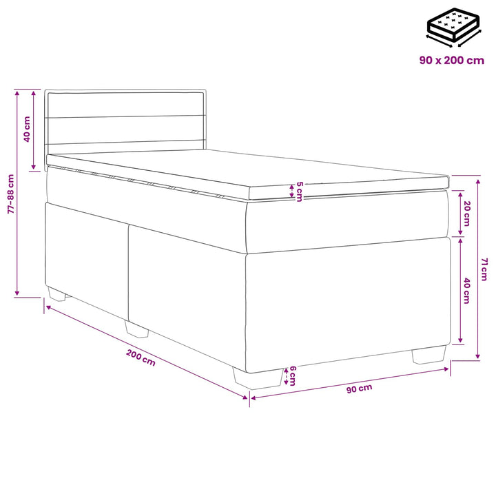 Boxmadras med topmadras Mørkegrå 90 x 200 cm Stof