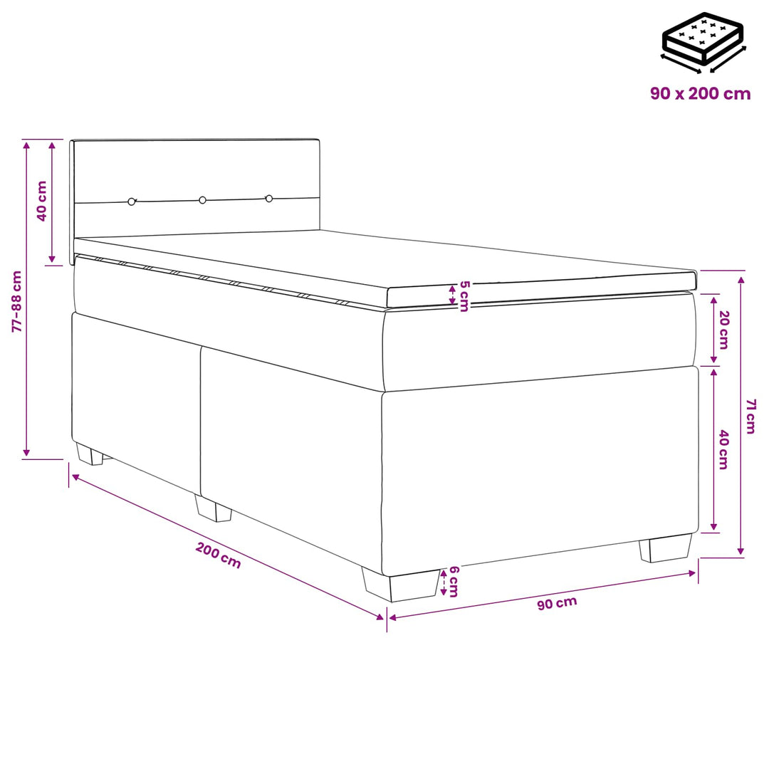 Boxmadras med topmadras Mørk Brun 90 x 200 cm Stof