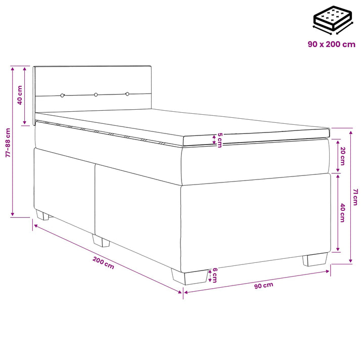 Boxmadras med topmadras Mørk Brun 90 x 200 cm Stof