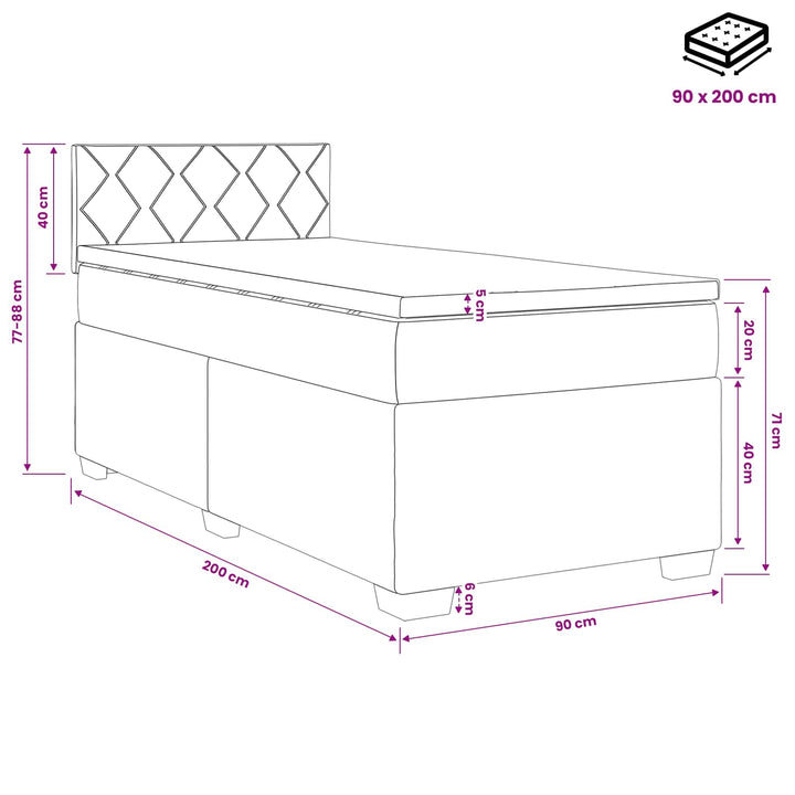 Boxmadras med topmadras med hovedgærde Lysegrå 90 x 200 cm Stof