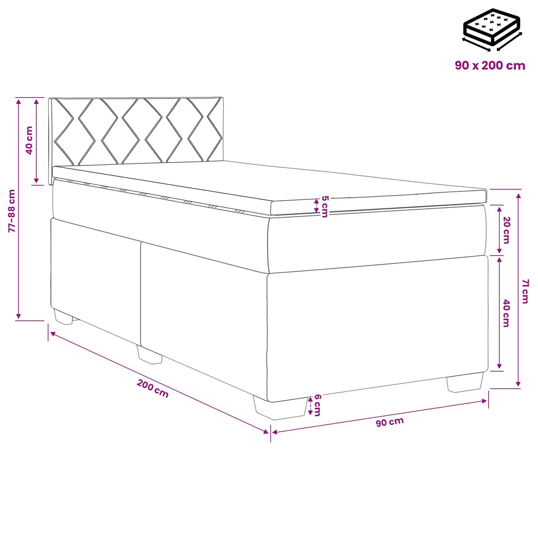 Boxmadras med topmadras med hovedgærde Sort 90 x 200 cm Stof