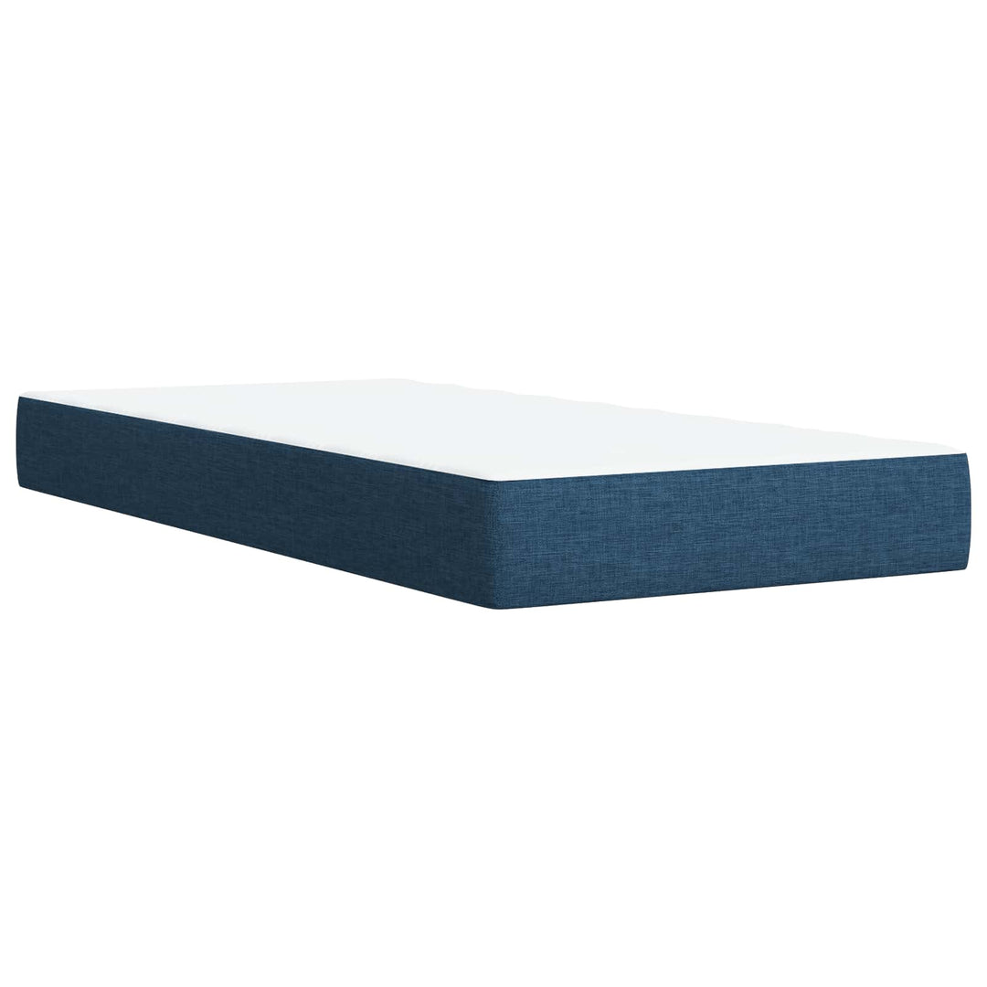 Boxmadras med topmadras med hovedgærde Blå 90 x 200 cm Stof