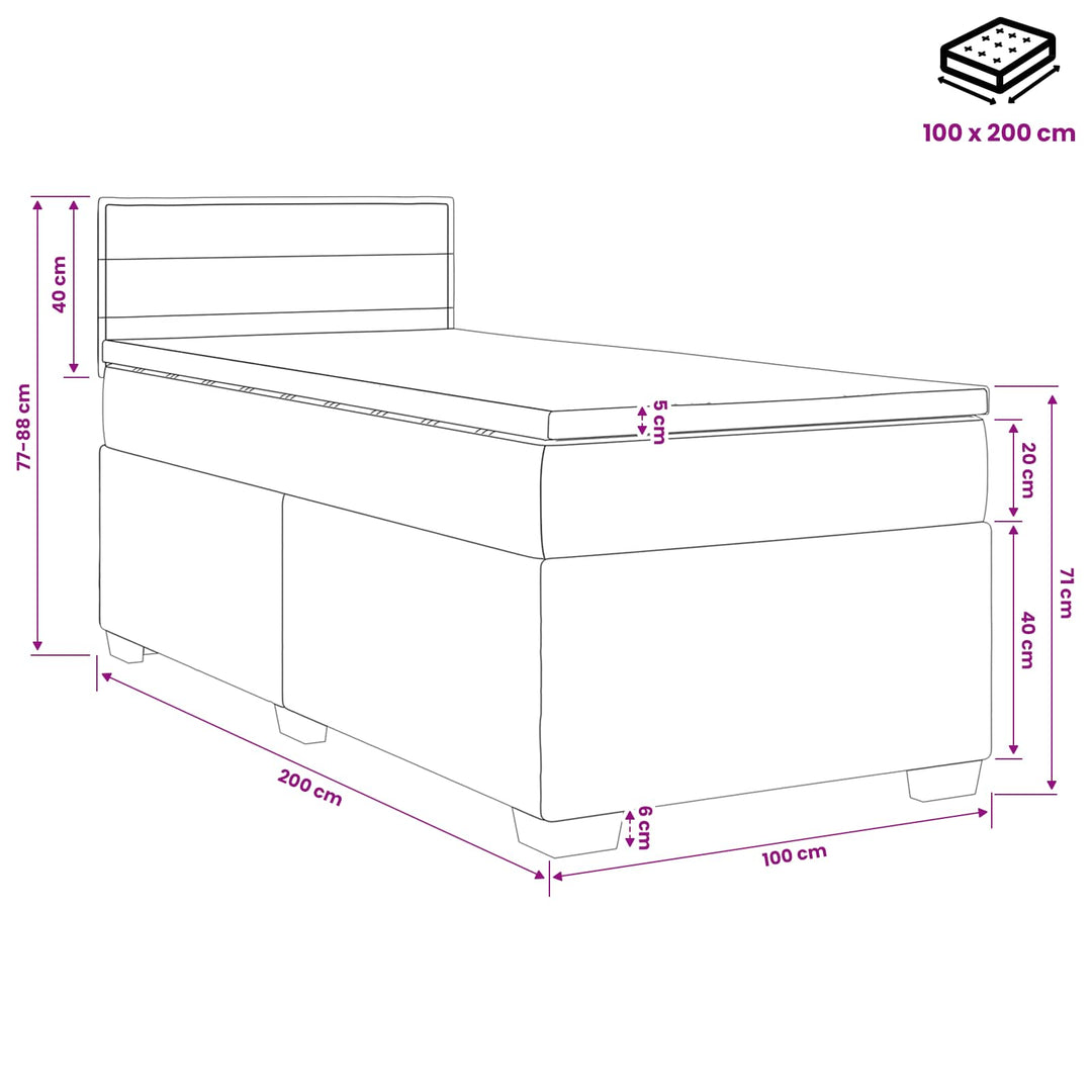 Boxmadras med topmadras med hovedgærde Blå 100 x 200 cm Stof