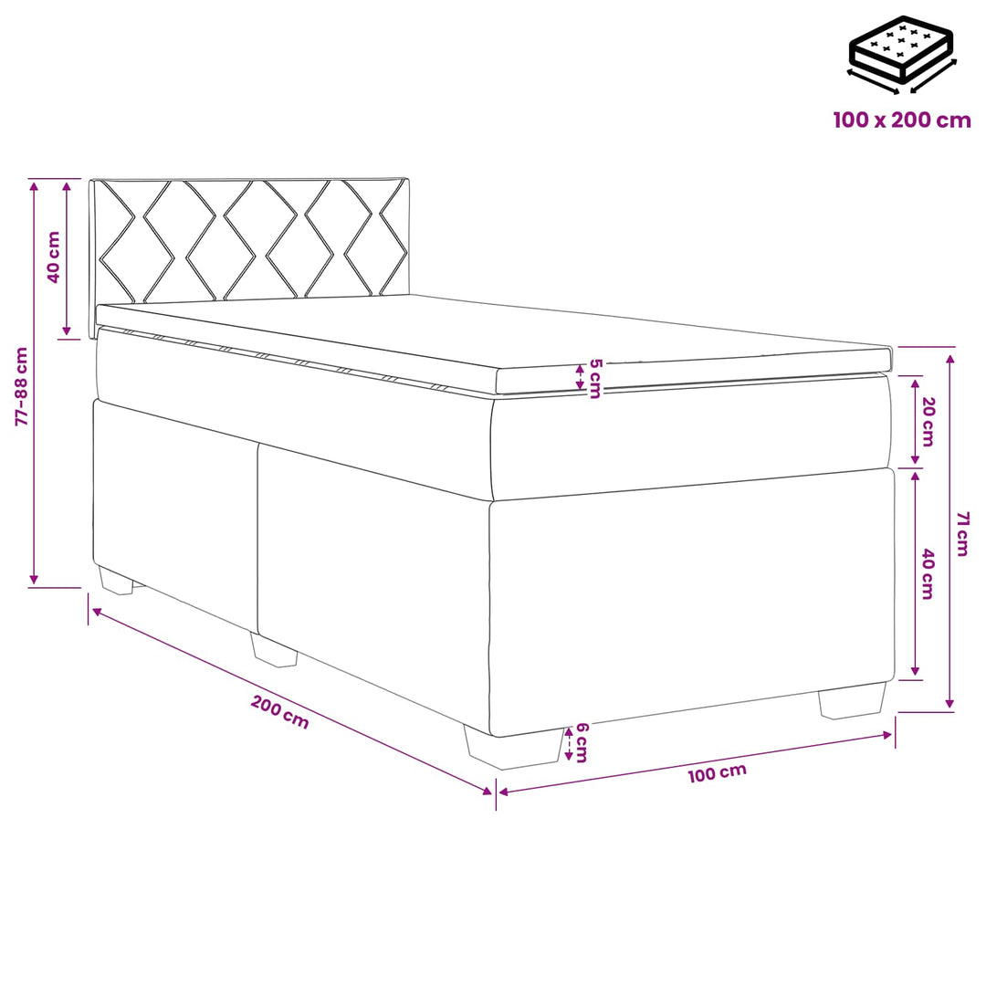 Boxmadras med topmadras med hovedgærde Sort 100 x 200 cm Stof