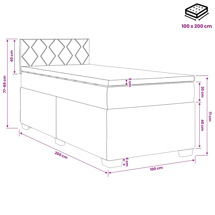 Boxmadras med topmadras Mørk Brun 100 x 200 cm Stof