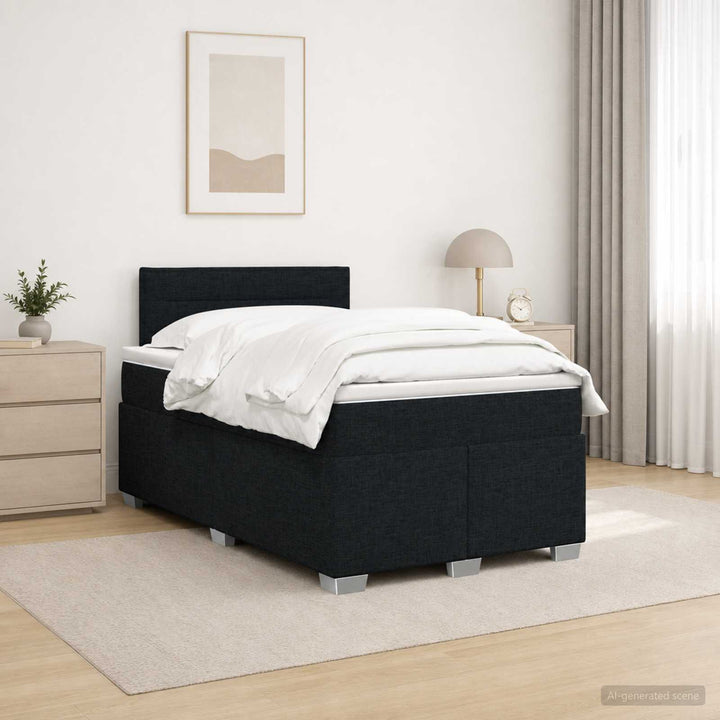 Boxmadras med topmadras med hovedgærde Sort 120 x 200 cm Stof
