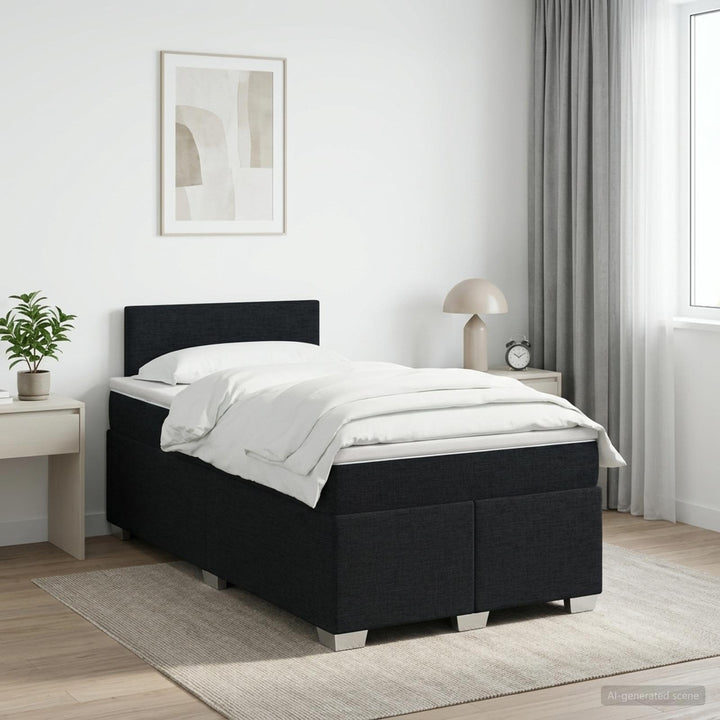 Boxmadras med topmadras med hovedgærde Sort 120 x 200 cm Stof