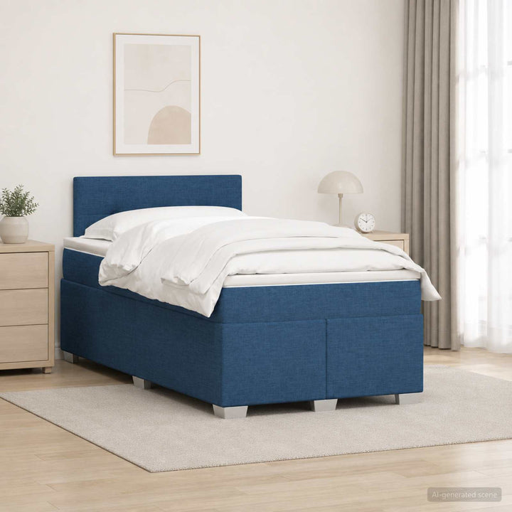 Boxmadras med topmadras med hovedgærde Blå 120 x 190 cm Stof