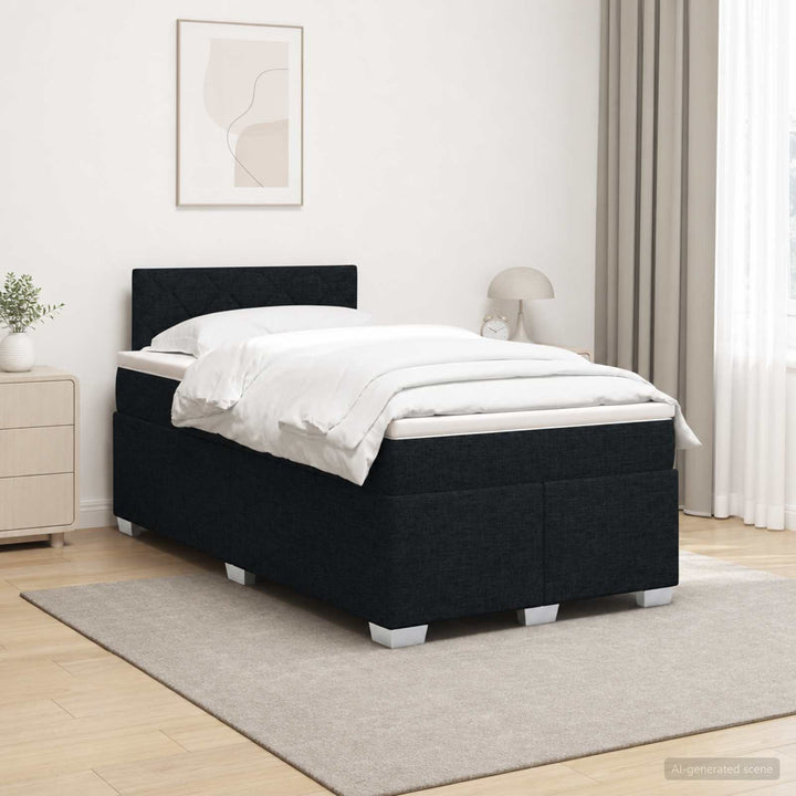Boxmadras med topmadras med hovedgærde Sort 120 x 200 cm Stof