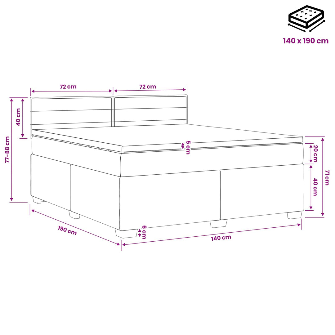 Boxmadras med topmadras Gråbrun 140 x 190 cm Stof