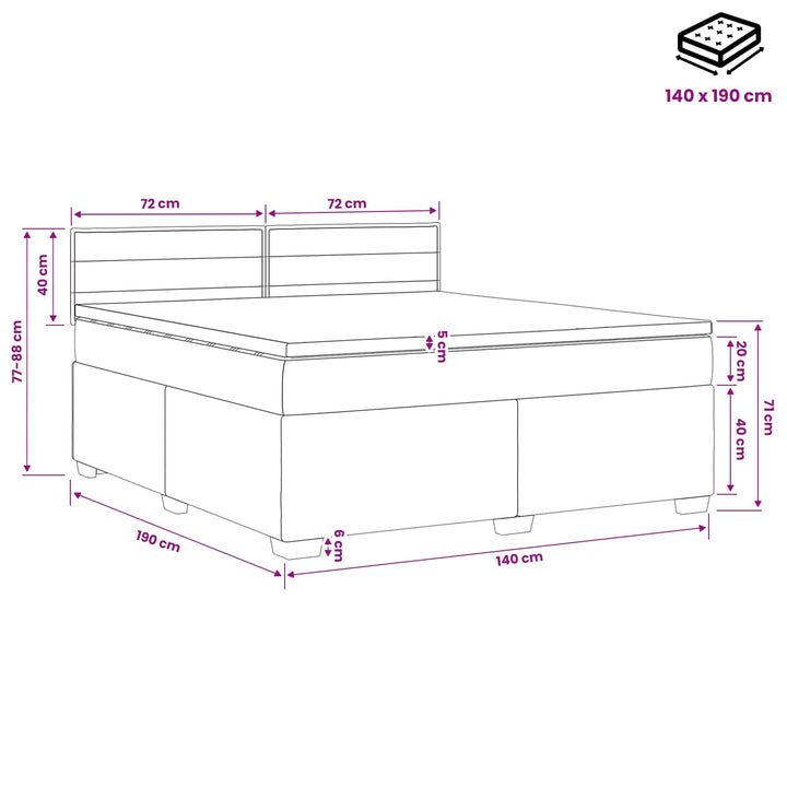 Boxmadras med topmadras med hovedgærde Blå 140 x 190 cm Stof