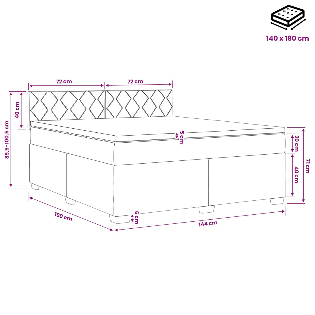 Boxmadras med topmadras Mørkegrå 140 x 190 cm Stof