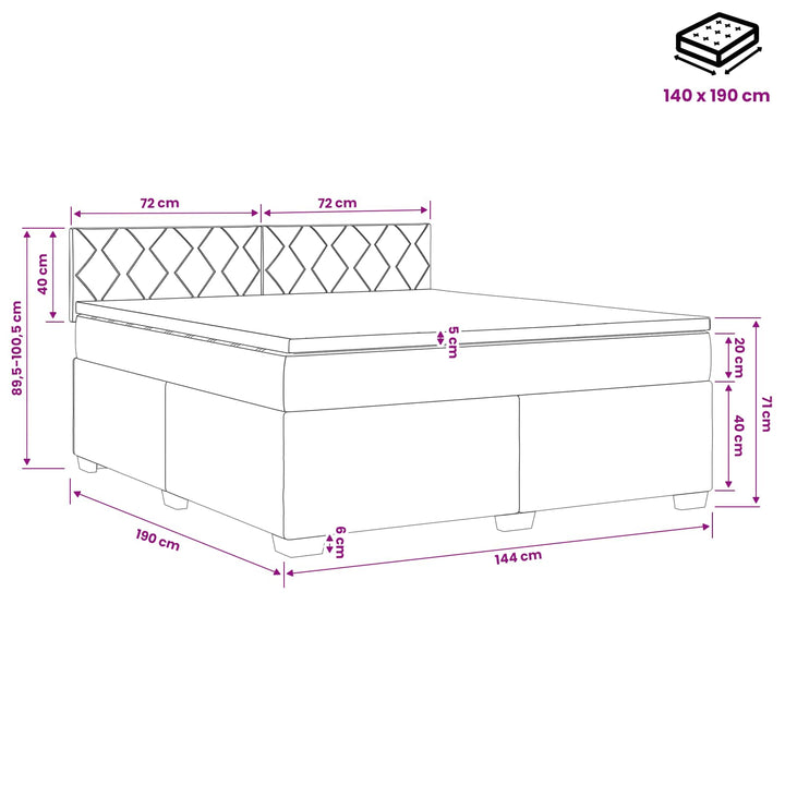 Boxmadras med topmadras Mørkegrå 140 x 190 cm Stof