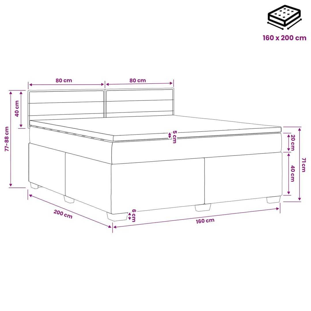 Boxmadras med topmadras Lysegrå 160 x 200 cm Stof