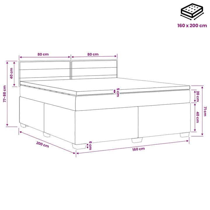 Boxmadras med topmadras Mørkegrå 160 x 200 cm Stof