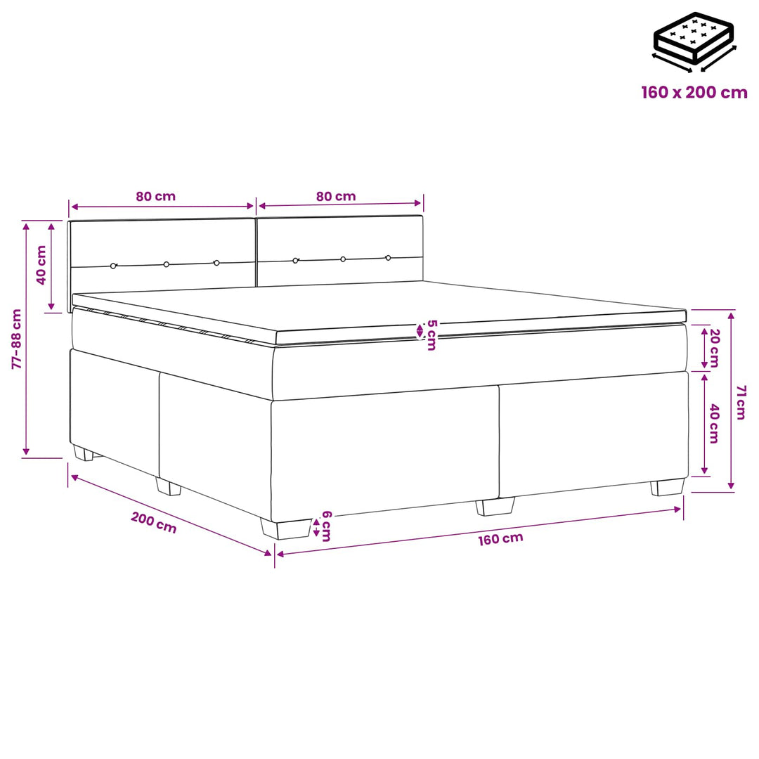 Boxmadras med topmadras med hovedgærde Sort 160 x 200 cm Stof